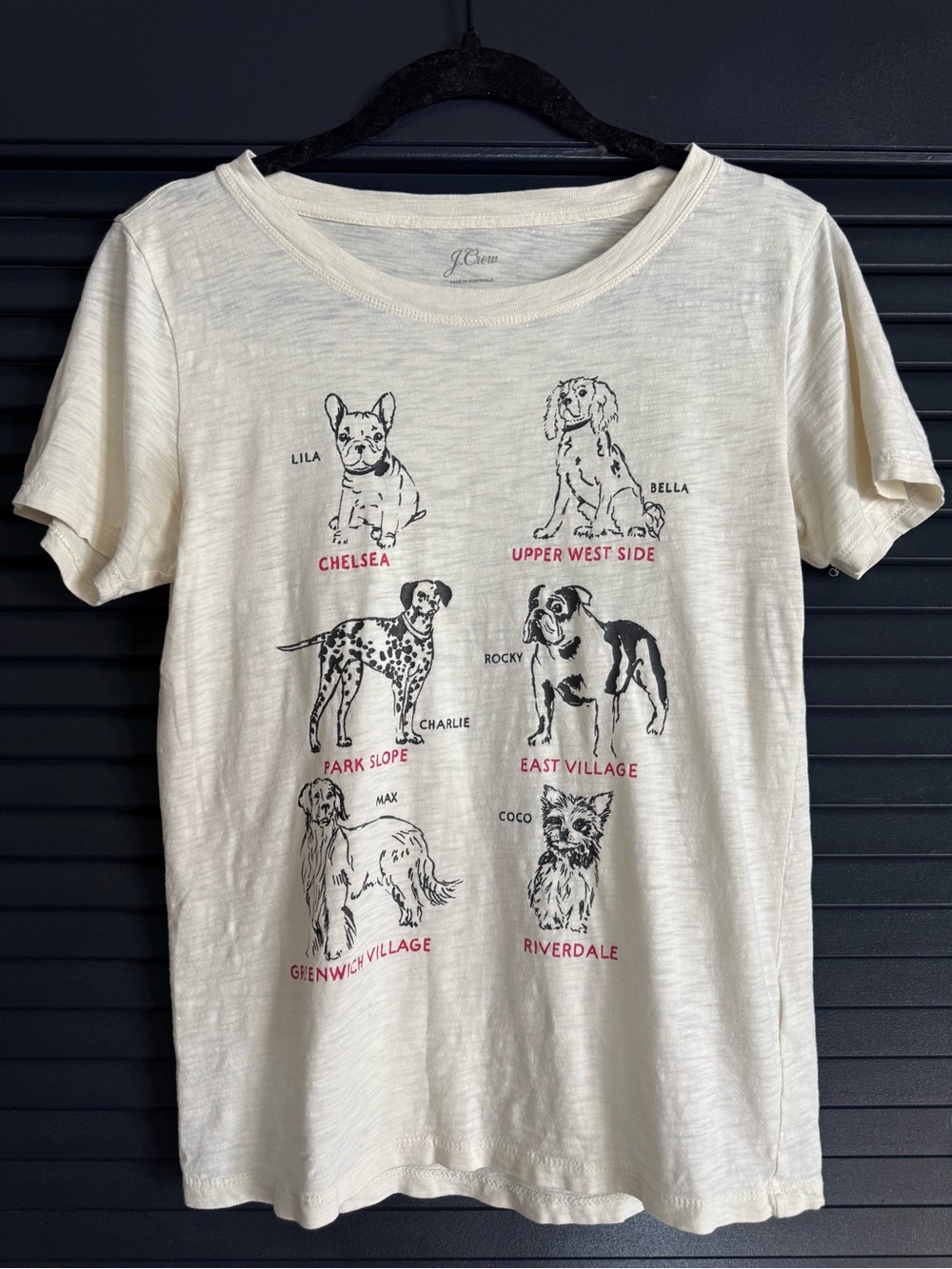 J.Crew Factory Dog Grid Collector’s Graphic Tee XS Ivory NYC Dogs